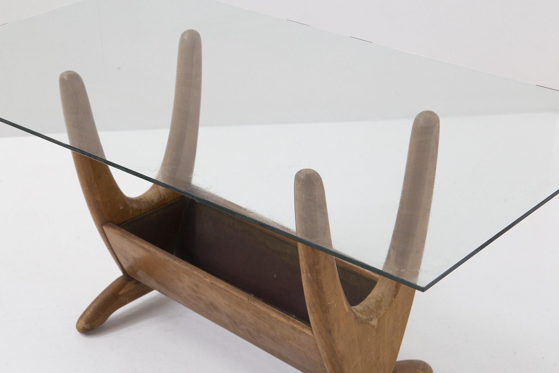 Italian Adrian Pearsall Wood and Glass Coffee Table For Sale