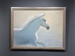 Adrian Rigby, "White Magic", dipinto a olio su tela con ritratto di cavallo 36x48