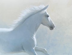 Adrian Rigby, « White Magic », peinture à l'huile sur toile, portrait de cheval, 36 x 48