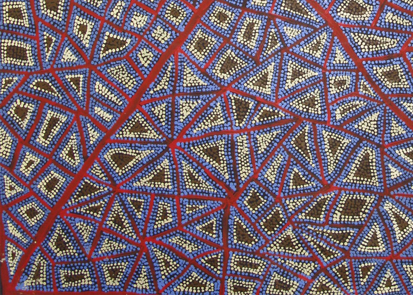 Adrian Young, abstract red, blue and white Australian Aboriginal Art painting For Sale 2