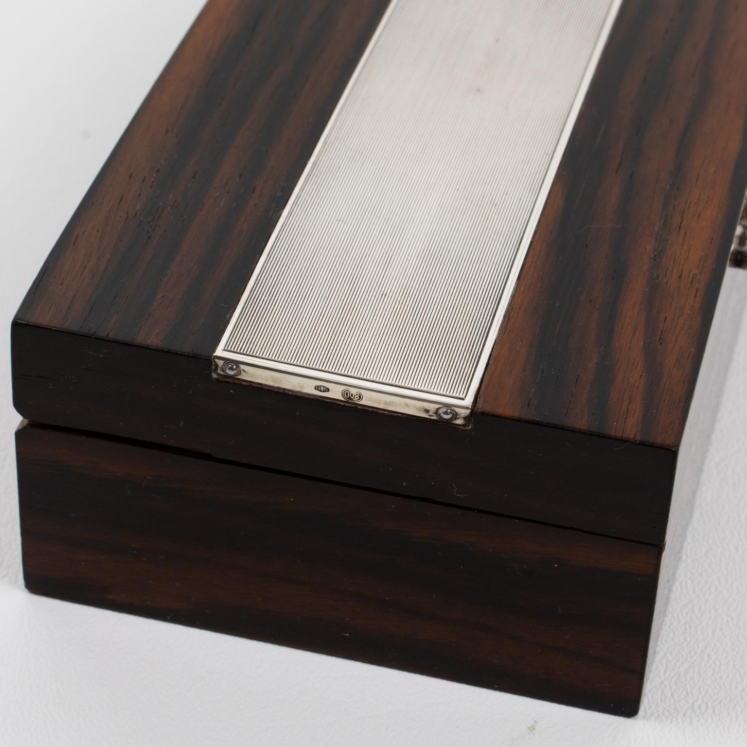 Caja de plata de ley y madera de macasar Adriana Binazzi, años 30 en venta 3