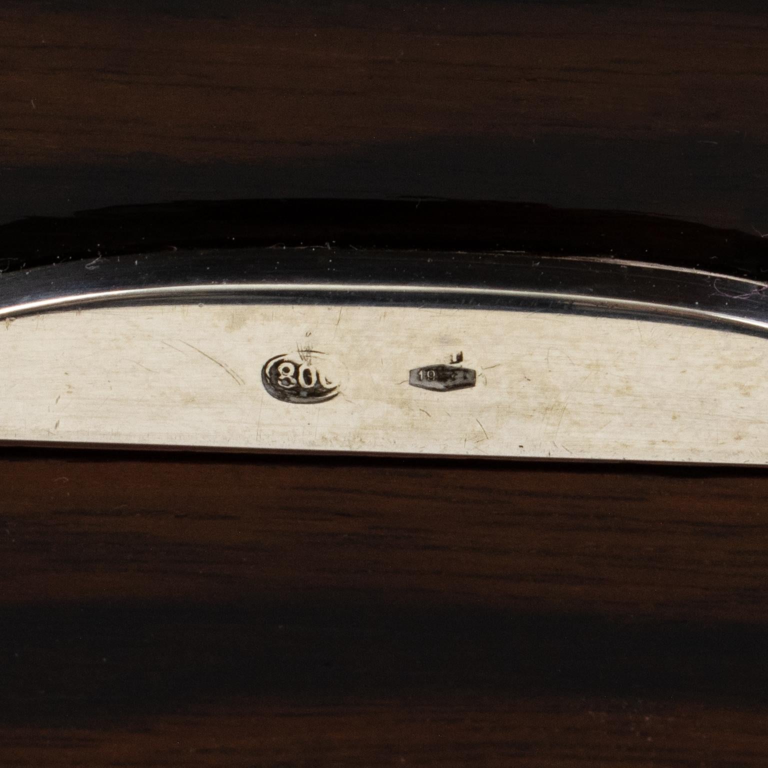Caja de plata de ley y madera de macasar Adriana Binazzi, años 30 en venta 6