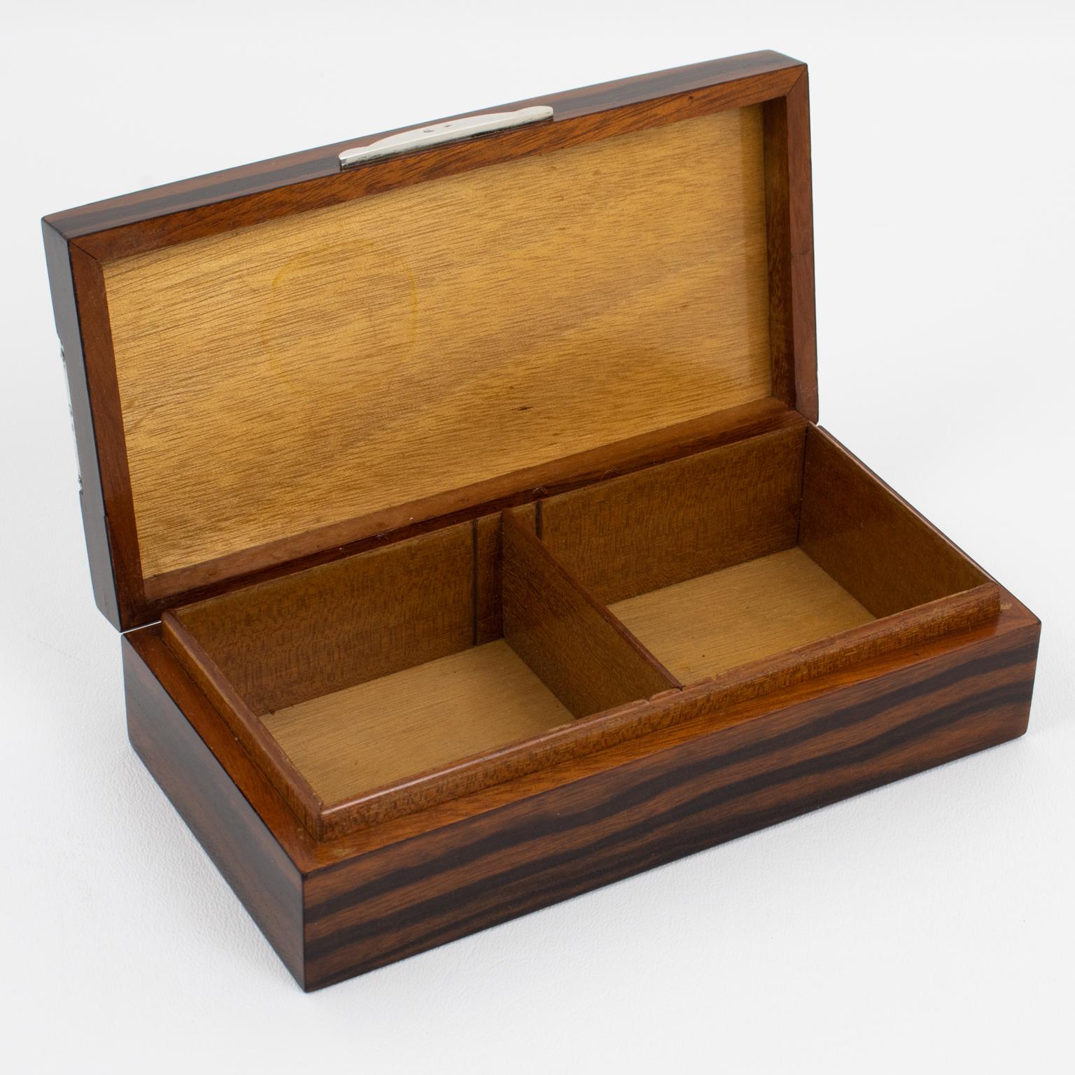 Caja de plata de ley y madera de macasar Adriana Binazzi, años 30 Italiano en venta