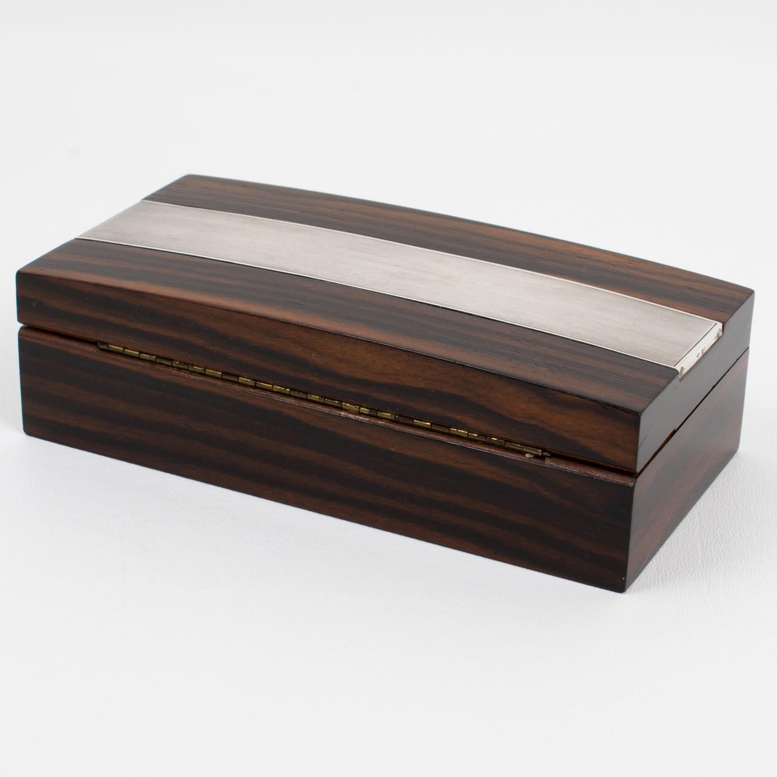 Argento 925 Scatola Adriana Binazzi in argento e legno di Macassar, anni '30 in vendita