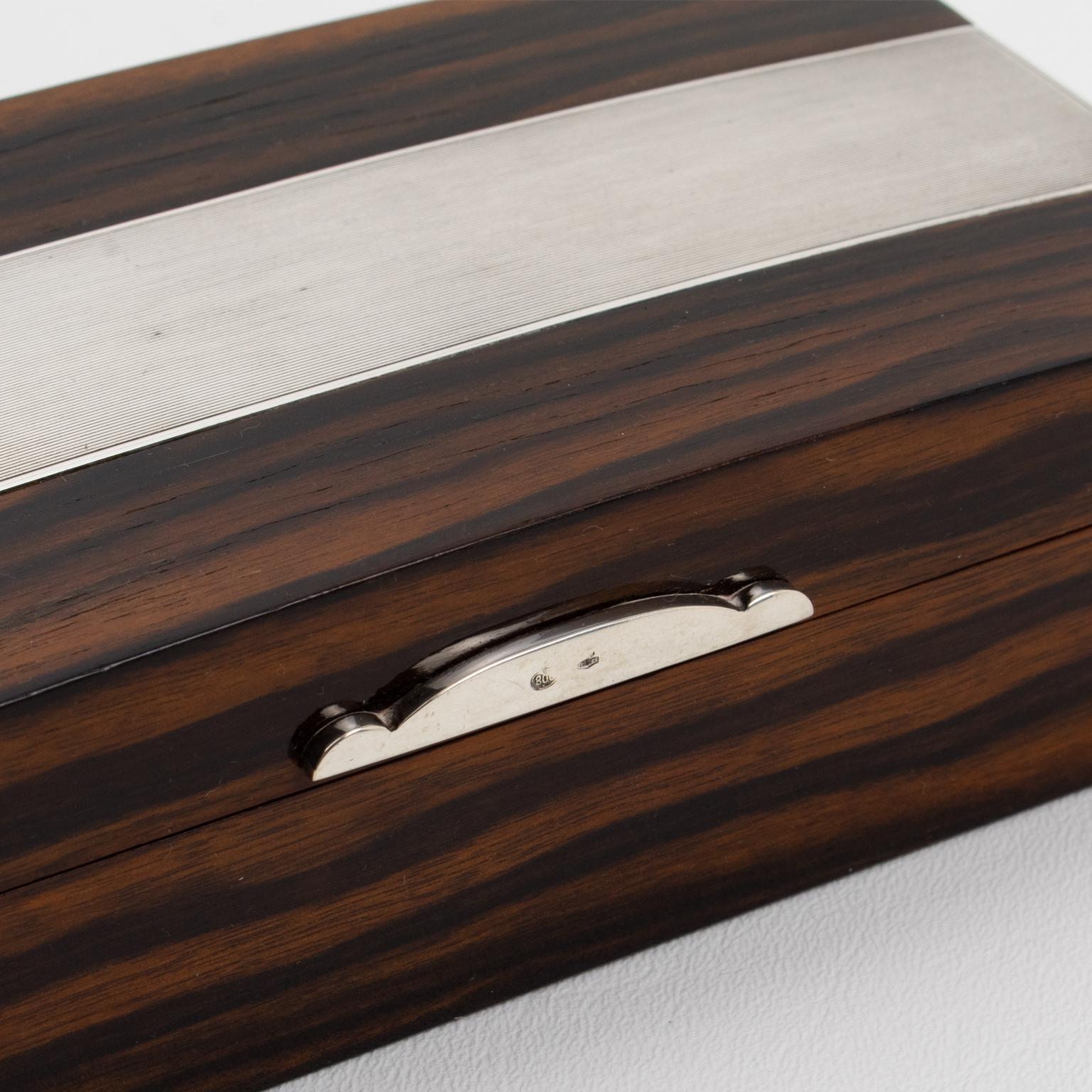 Caja de plata de ley y madera de macasar Adriana Binazzi, años 30 en venta 1