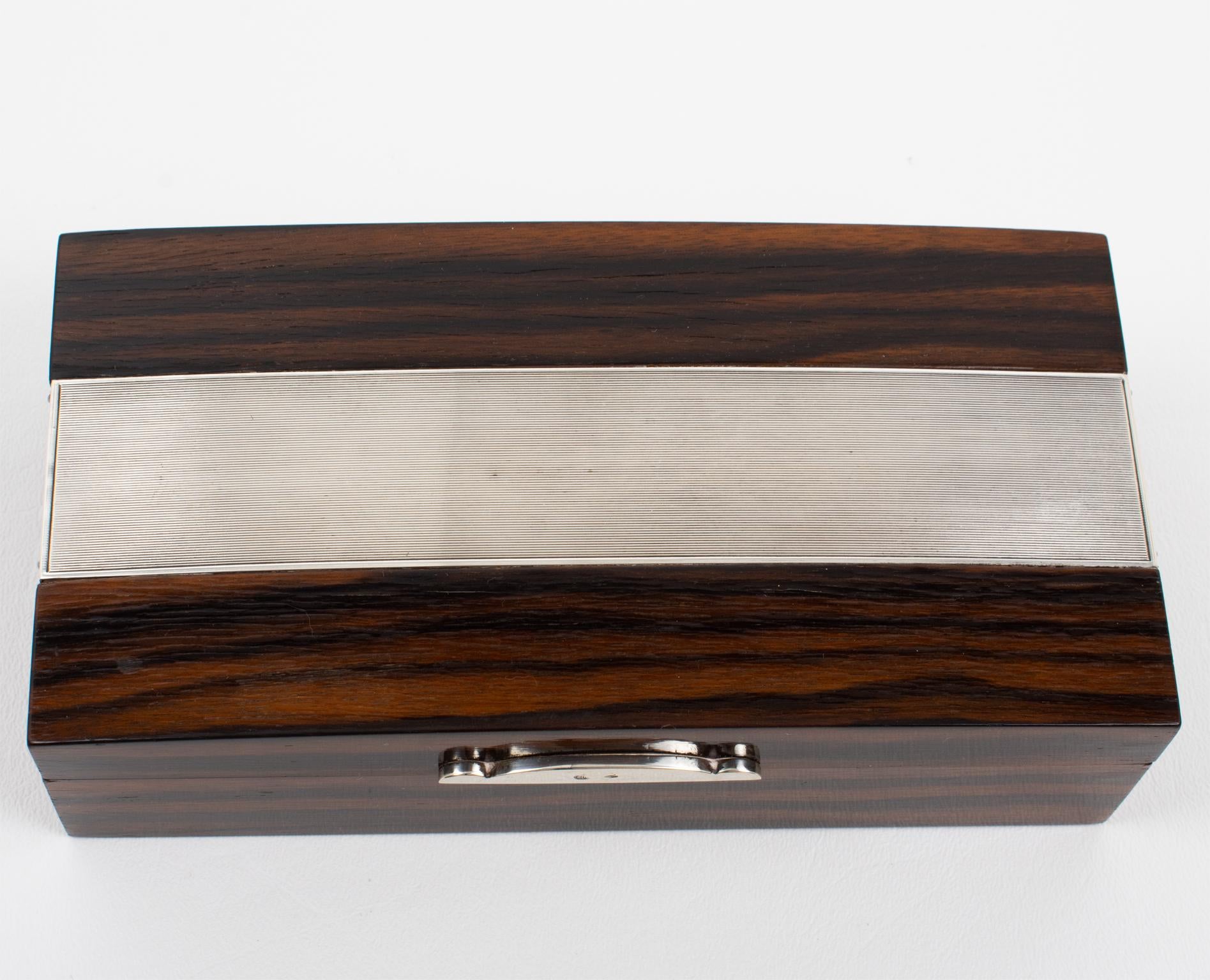 Caja de plata de ley y madera de macasar Adriana Binazzi, años 30 en venta 2