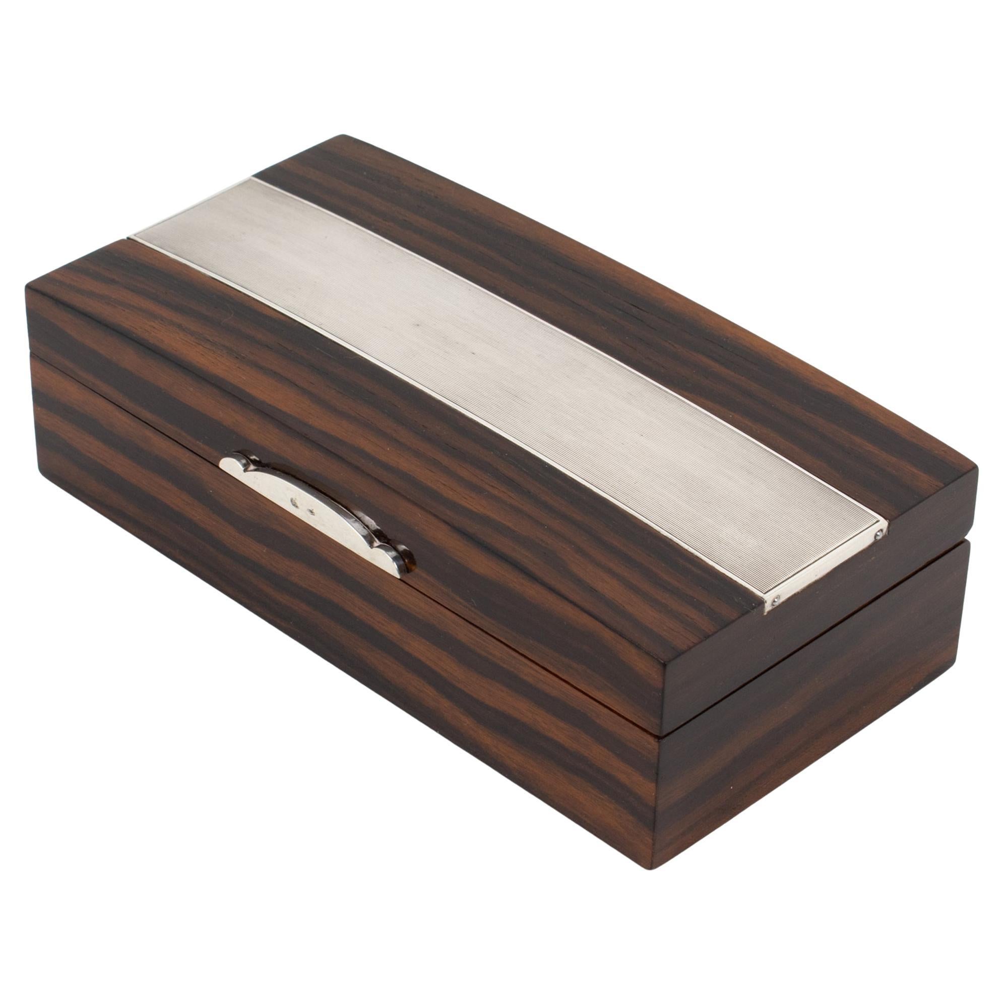 Scatola Adriana Binazzi in argento e legno di Macassar, anni '30