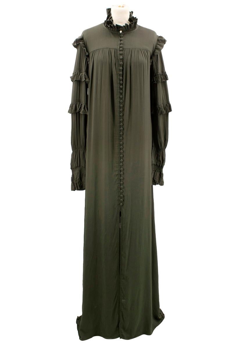 Adriana Degreas green long-sleeved dress

Featuring:
-long sleeves
-front button placket
-frilled collar and sleeves
-maxi length
-loose fit

Condition: 9.5/10

Please note, these items are pre-owned and may show signs of being stored even when