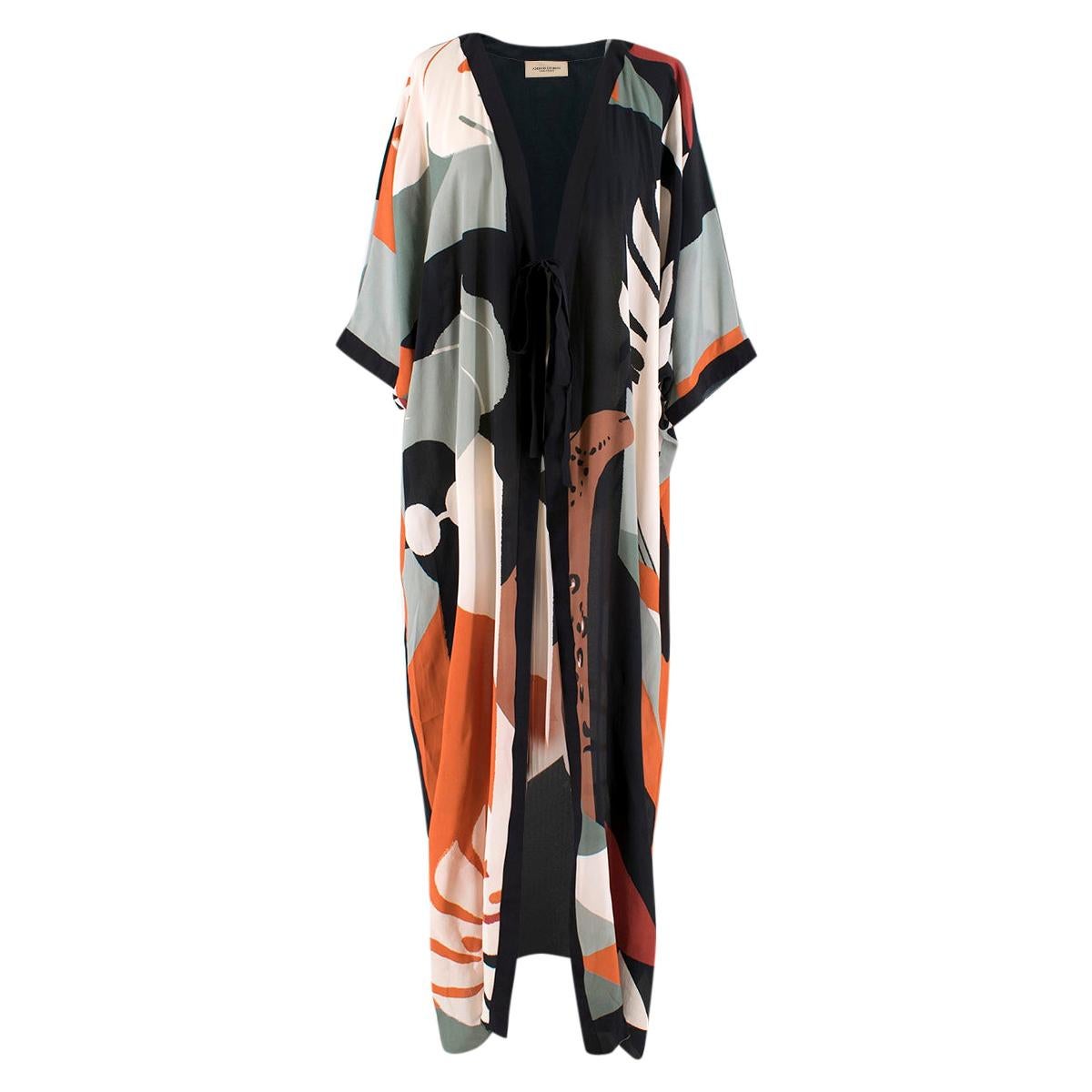 Adriana Degreas Multi-Print Silk Beach Tie Front Cover-up One Size