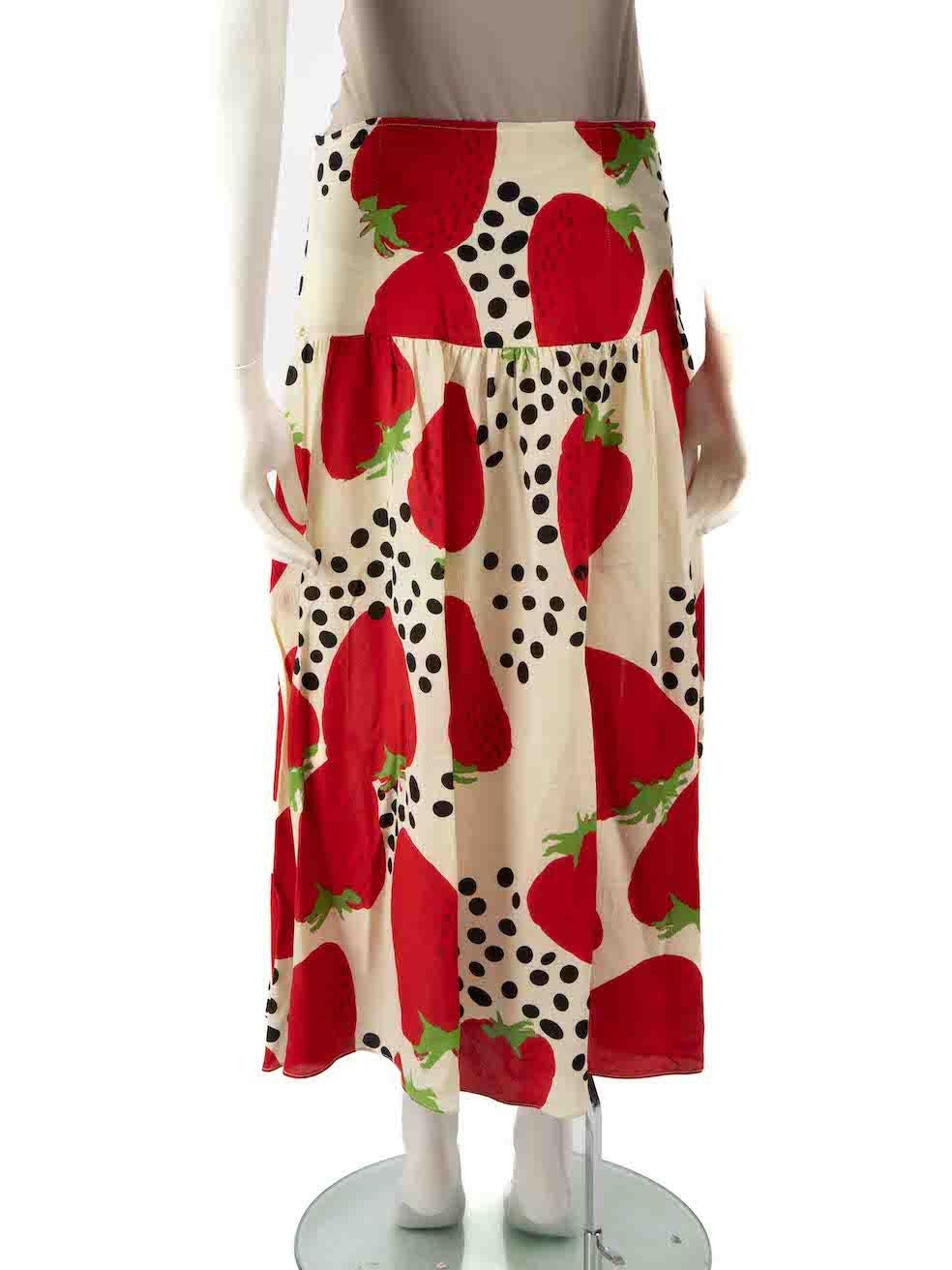Adriana Degreas Strawberry Print Knee Length Skirt Size M In Good Condition For Sale In London, GB