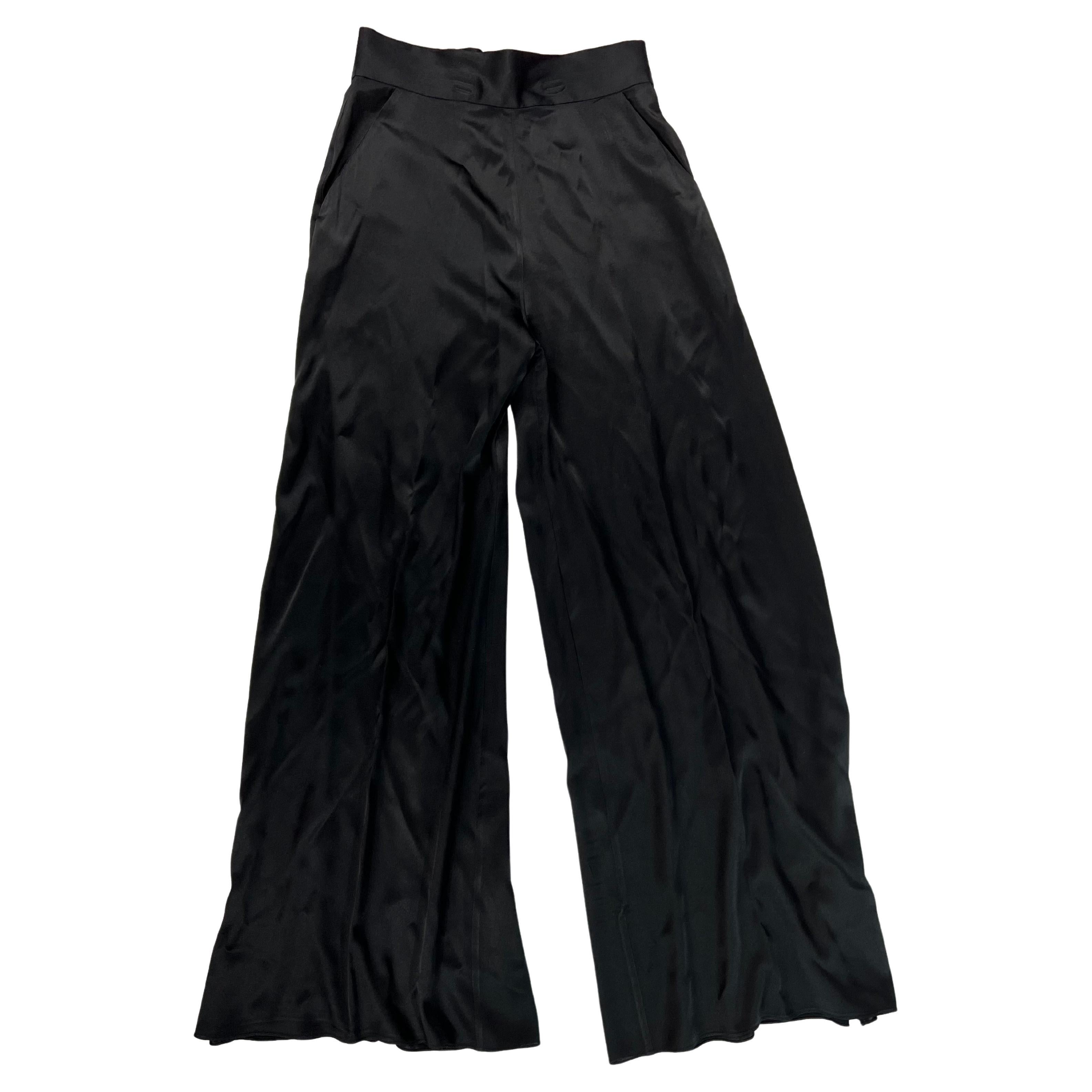 Adriana Iglesias Black Satin Trousers Pants For Sale