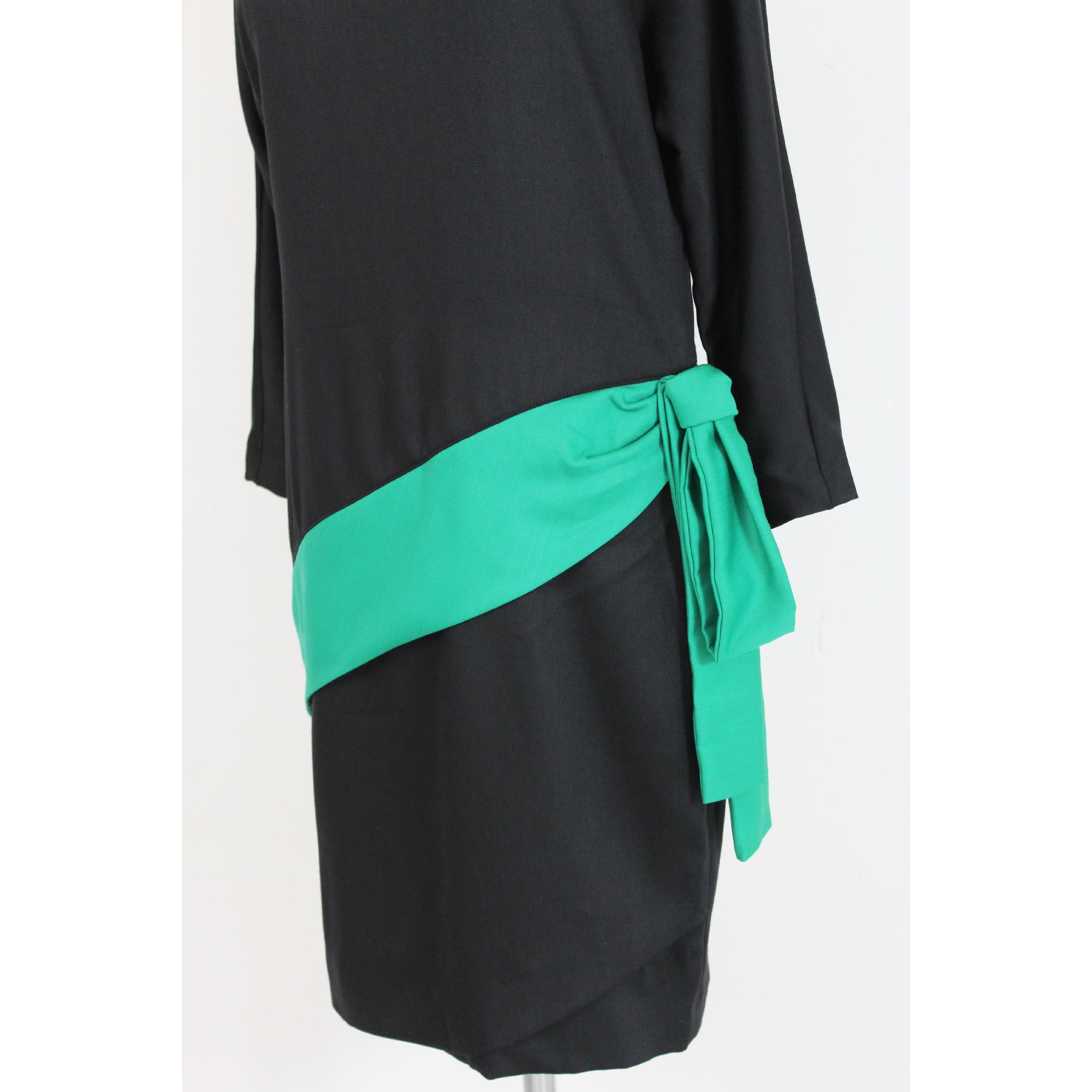 Adriana Kastern Black Green Wool Bow Evening Cocktail Dress 1980s For Sale 1