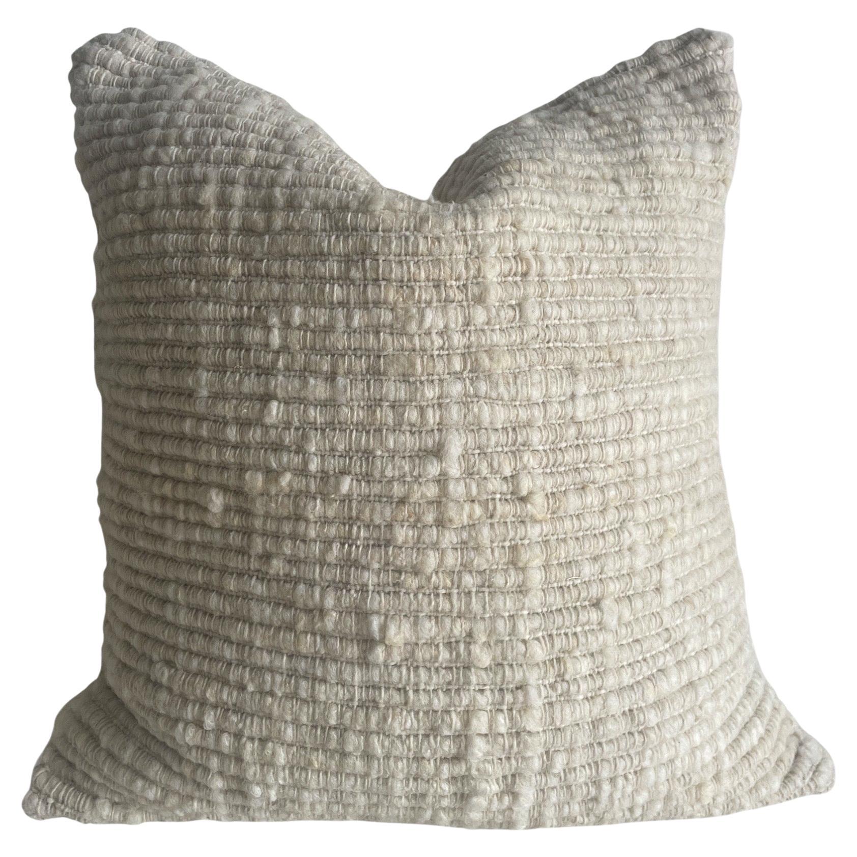 Adriana Natural Organic Hand Made Wool Pillow with Down Insert For Sale