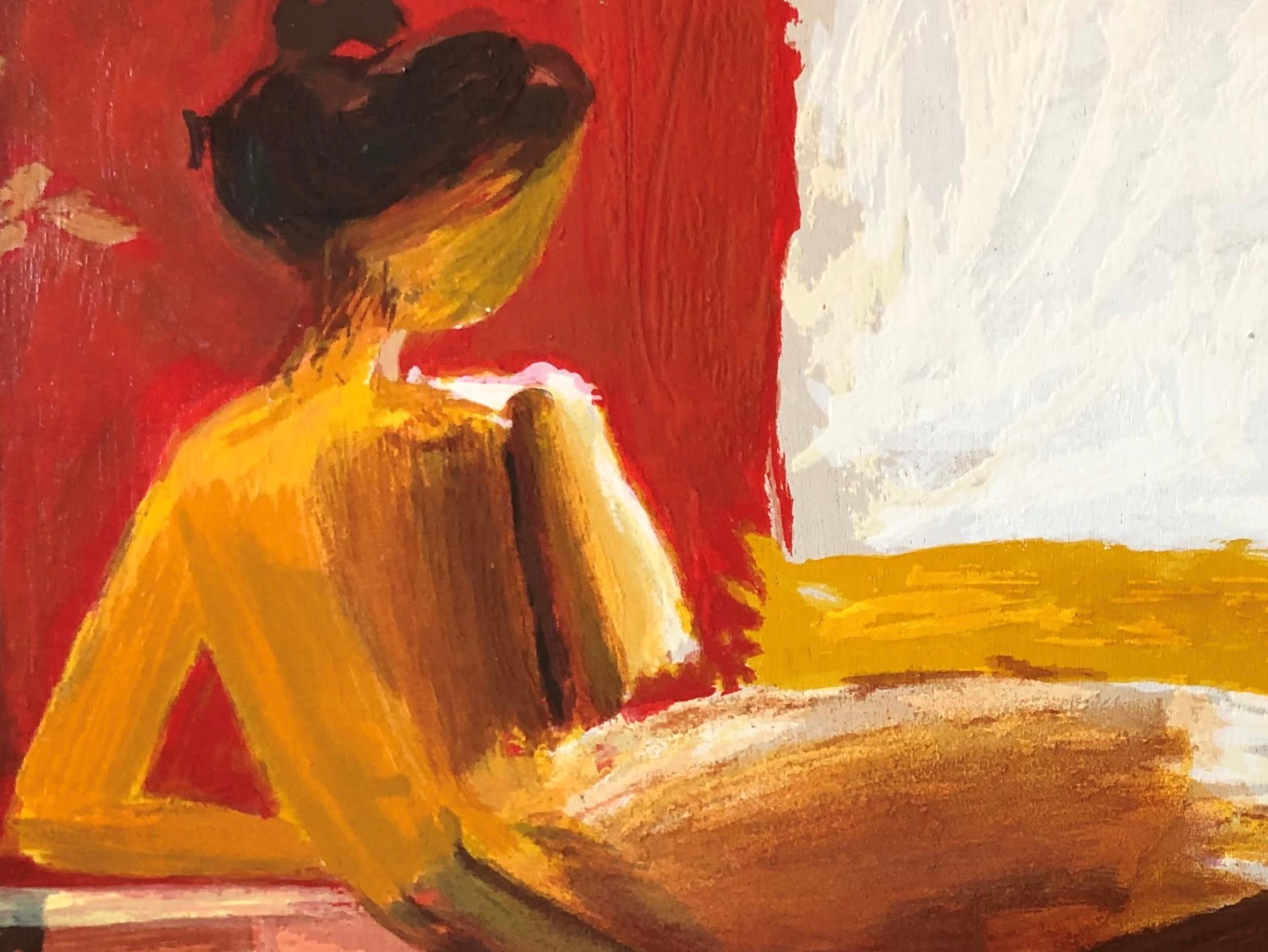 Geisha - Beige Abstract Print by Adriana Naveh