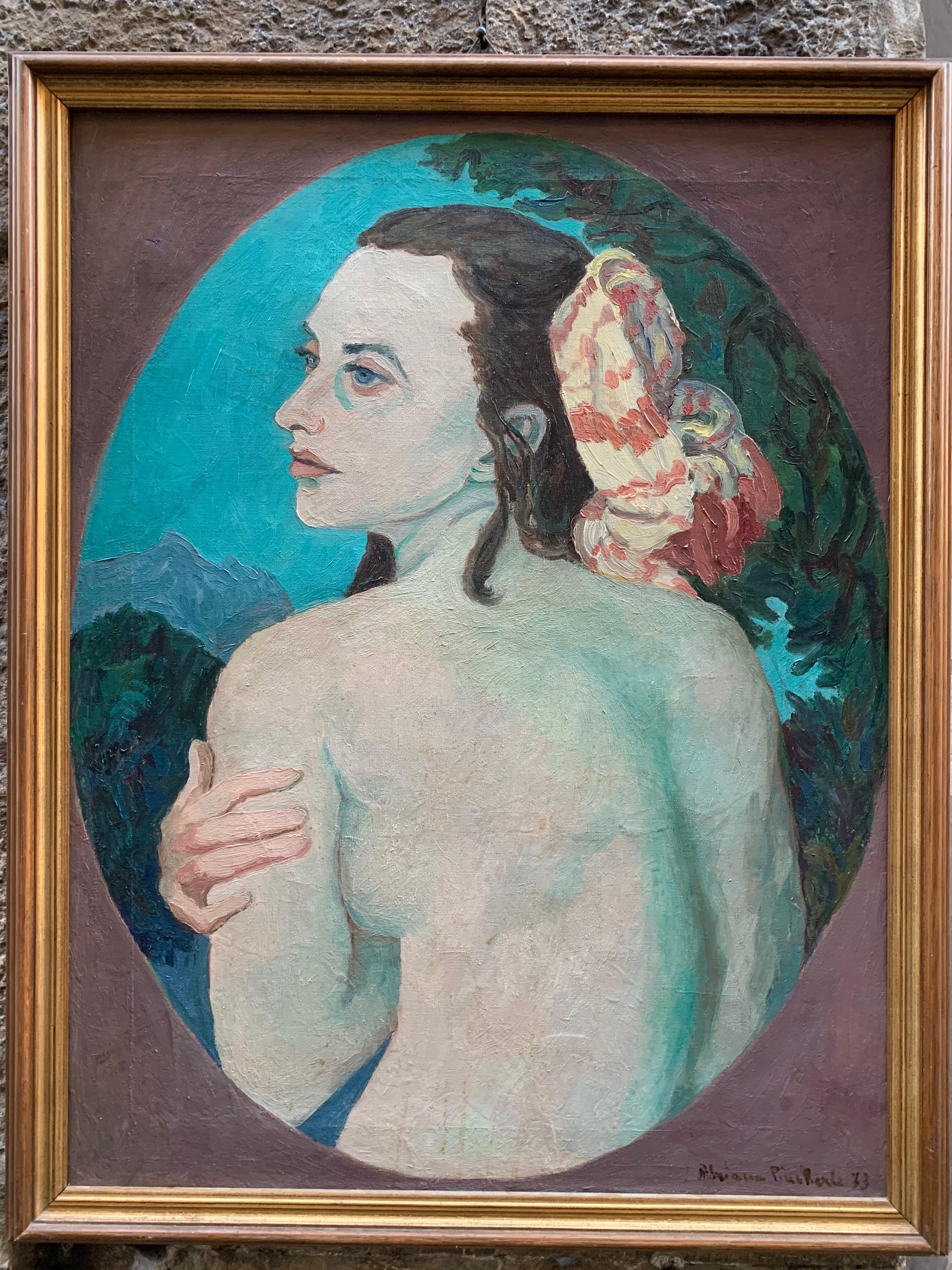 Adriana Pincherle (1905- 1996). Eine Dame mit einem Turban und grünen Schatten. im Angebot 1