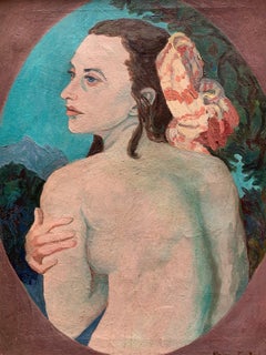 Retro Adriana Pincherle (1905- 1996). A lady with a turban and green shadows.