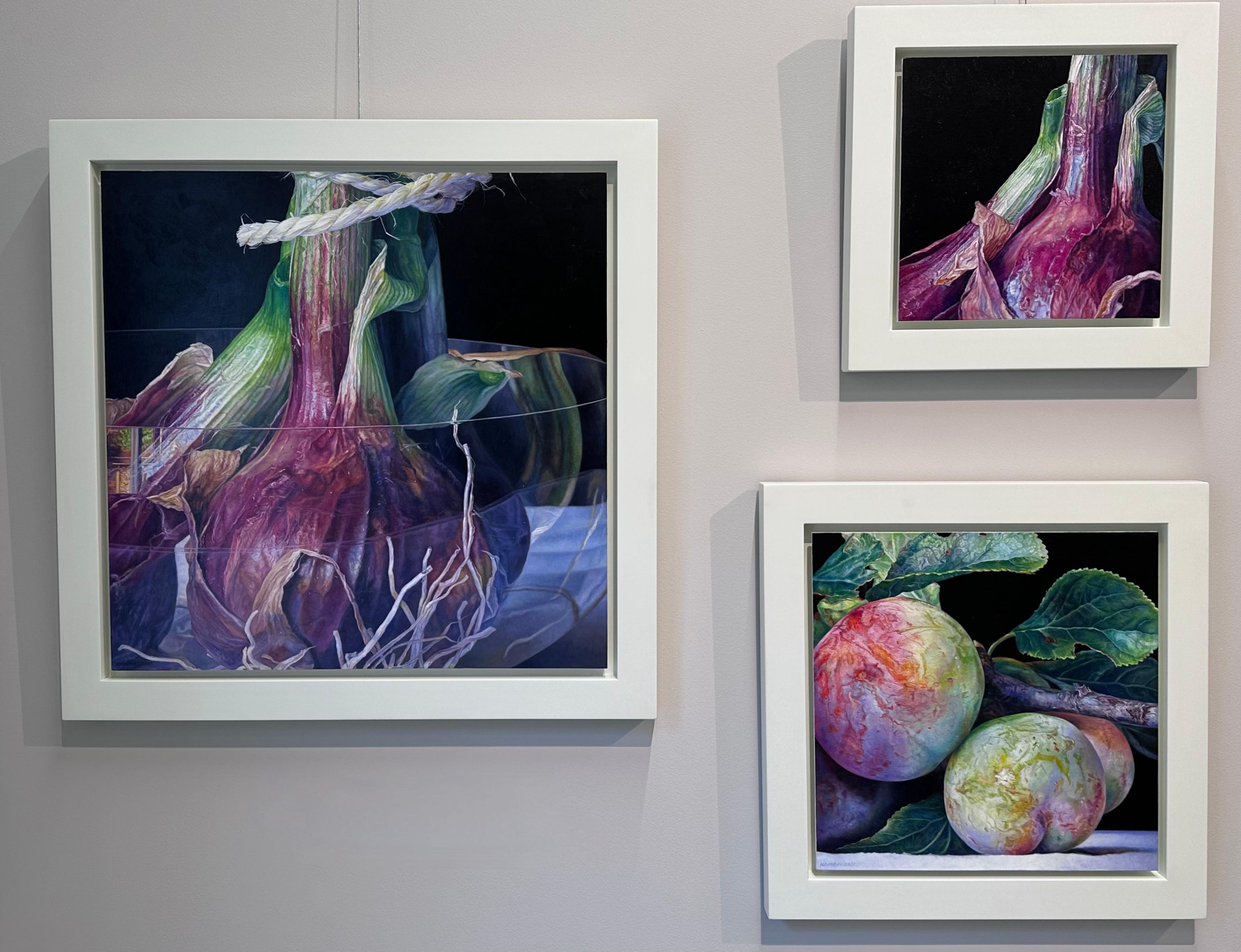 Dettaglio Cipolla Rossa - 21° secolo  Pittura iperrealista contemporanea di nature morte - Figurative Painting Nero di Adriana van Zoest