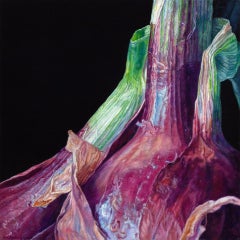 Detail Red Onion- 21st Century  Contemporary Hyperrealistic Still-life Painting 