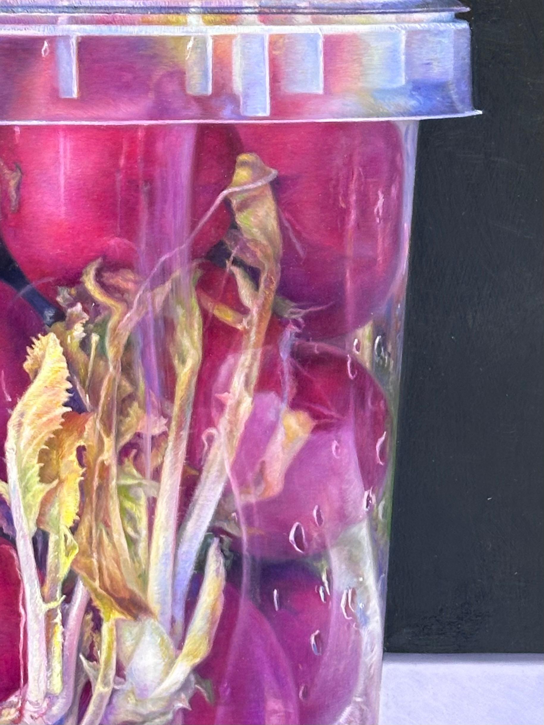 Overdue- 21st Century  Contemporary Painting of radish in plastic bucket For Sale 3