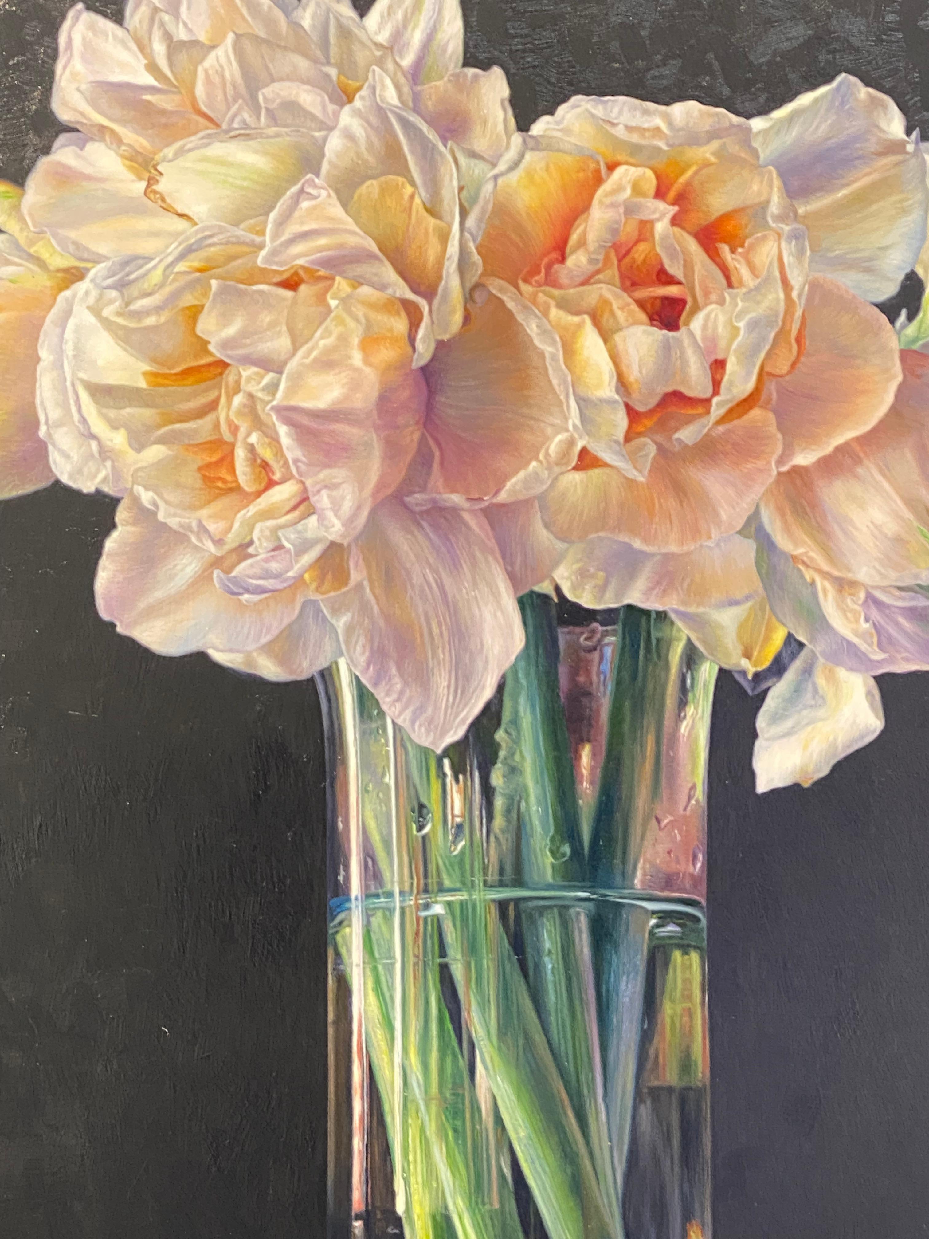 Primavera I
60 x 45 cm
Framed in a black wooden frame: 72 x 57 cm
Oil paint on wood panel

Dutch artist, painter, Adriana van Zoest, lives and works in Warmenhuizen, in the North of The Netherlands. We exclusively represent her paintings in our