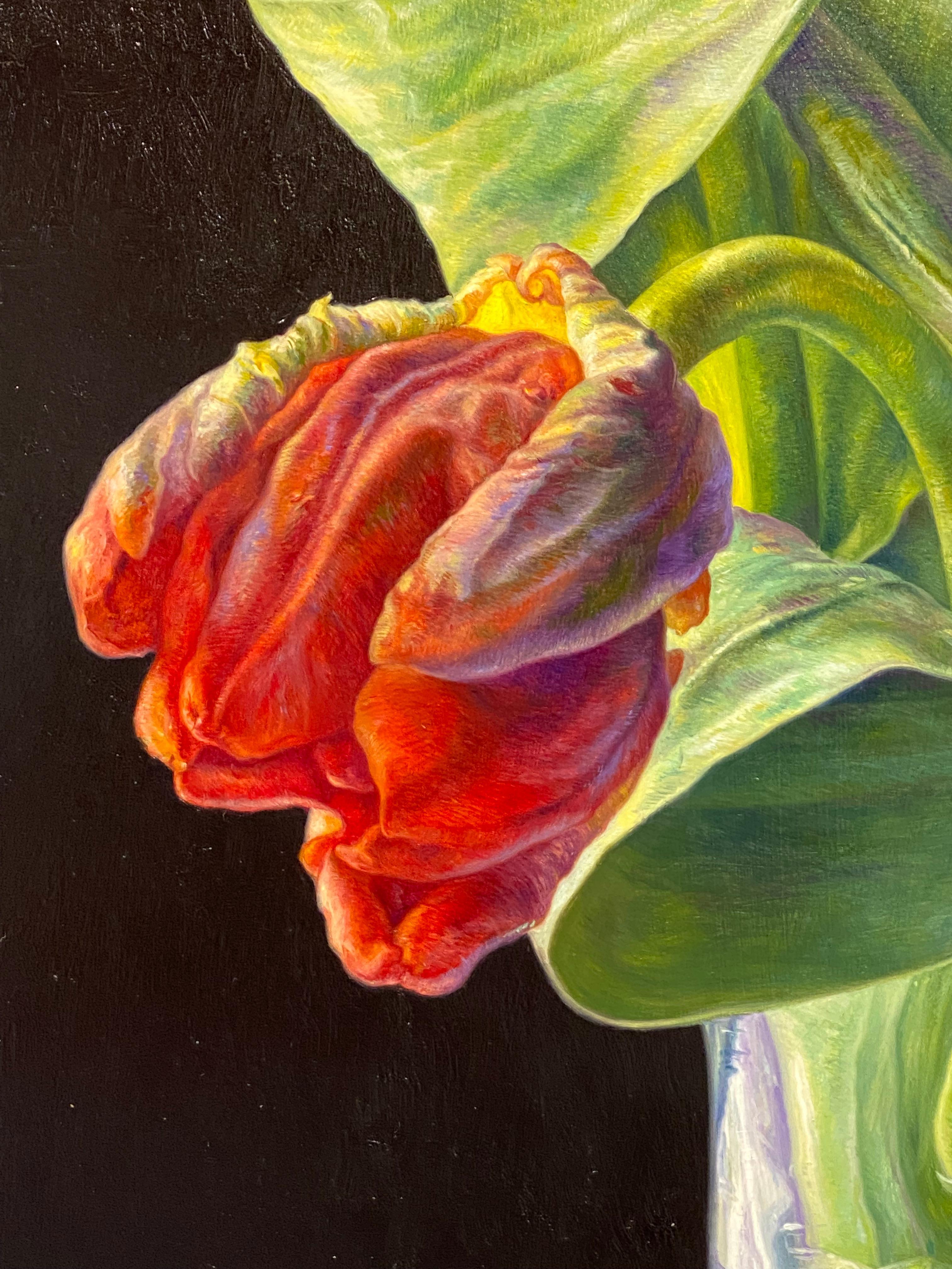 Red Parrot Tulips- 21st Century Contemporary Dutch Still-life of Flowers 4