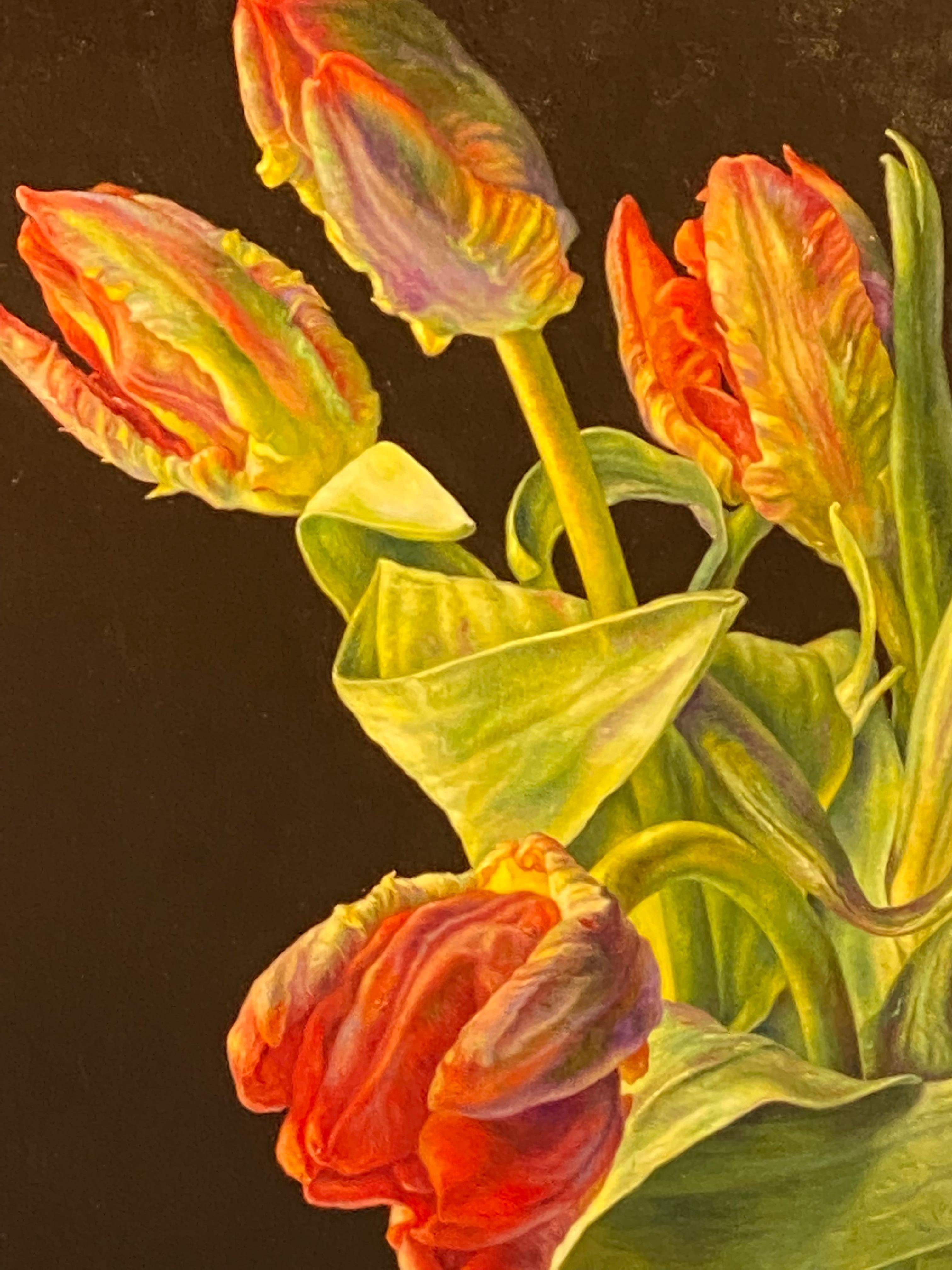 Red Parrot Tulips- 21st Century Contemporary Dutch Still-life of Flowers 1
