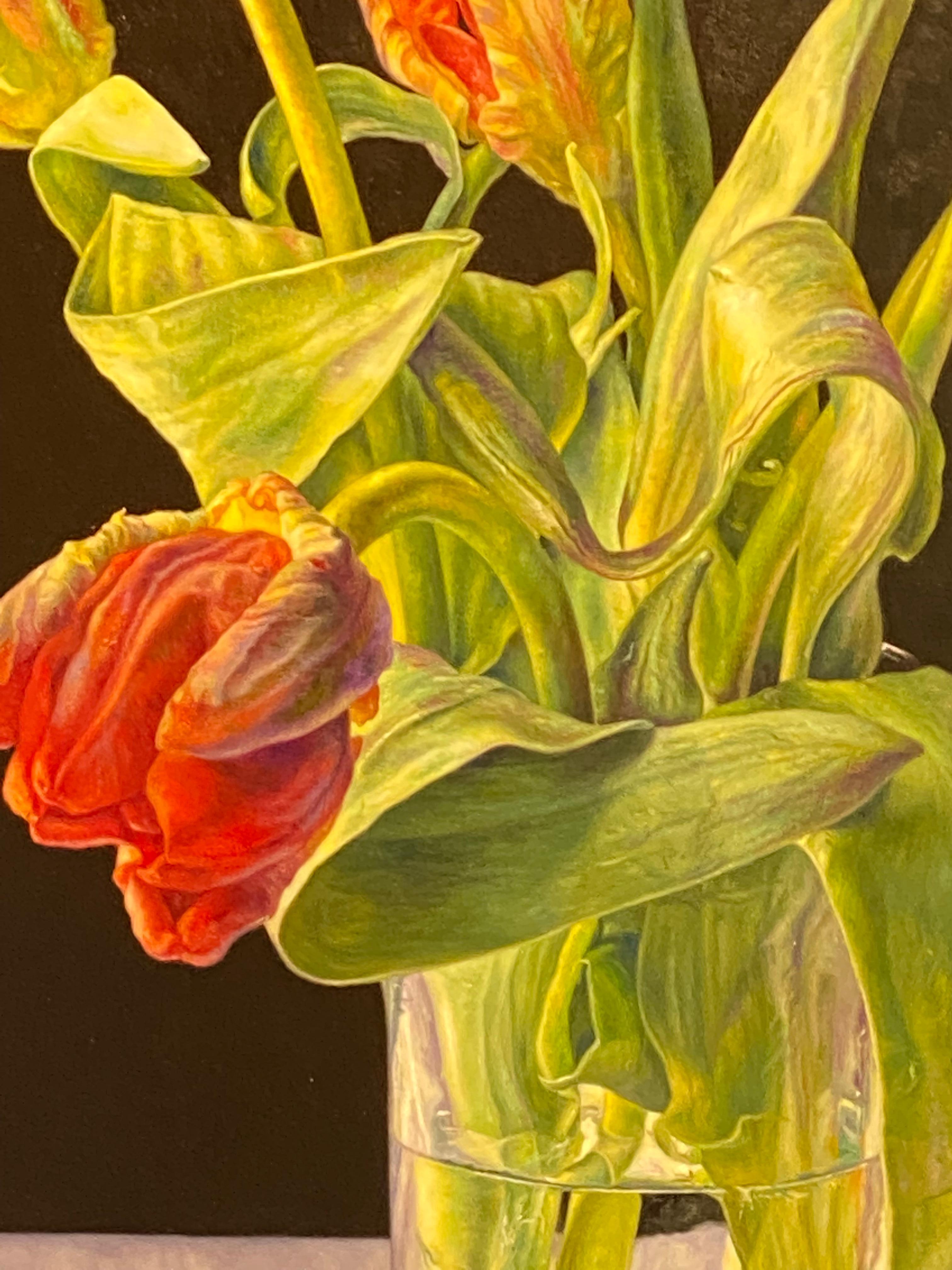 Red Parrot Tulips- 21st Century Contemporary Dutch Still-life of Flowers 2