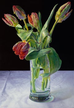 Red Parrot Tulips- 21st Century Contemporary Dutch Still-life of Flowers