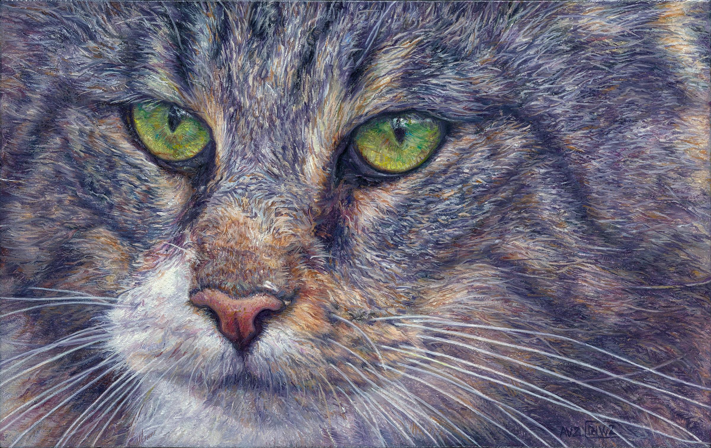 The Neighbourhood Cat II- 21st Century Contemporary  Animal Portraitpainting 
