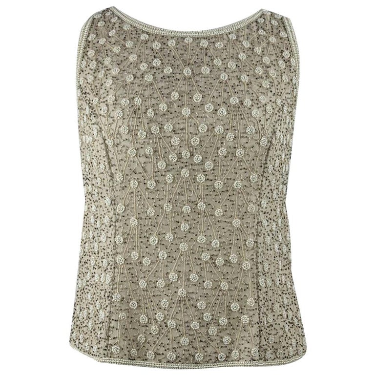 Adrianna Papell Beige Beaded SilkSleeveless Top Size 10 US For Sale at ...