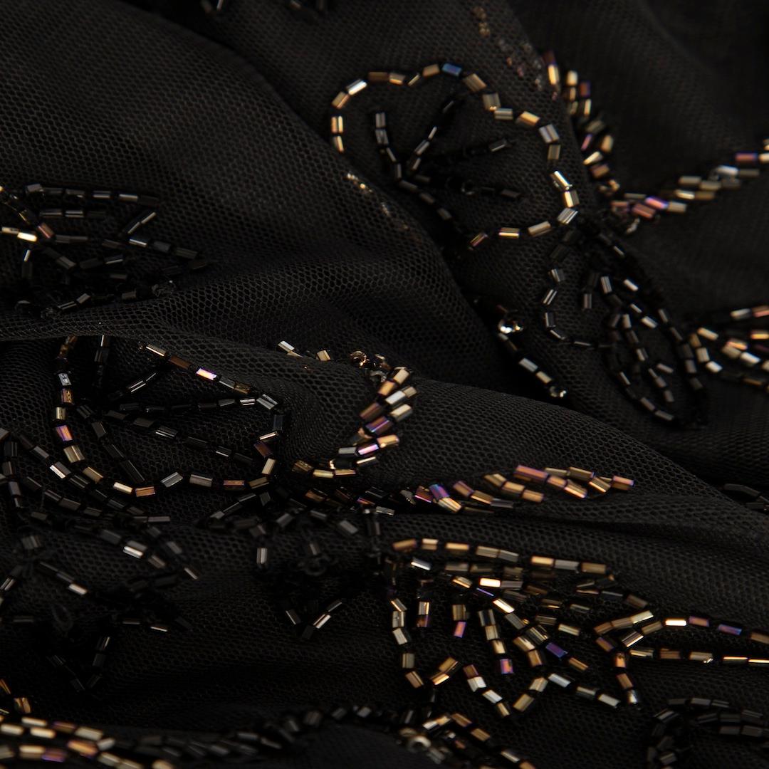 Noir Adrianna Papell - Robe noire perlée à fleurs, taille XS en vente