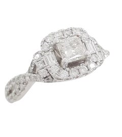 Adrianna Papell Princess Halo Crossover 1 ct 14K White Gold Engagement Ring