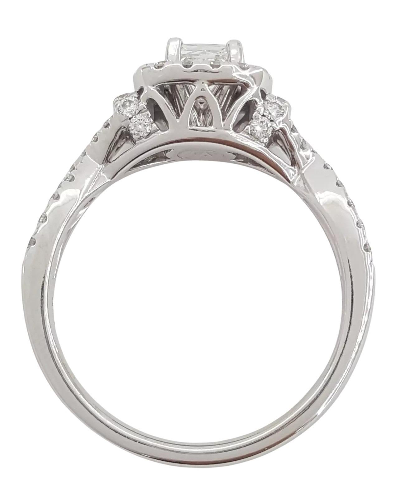 Princess Cut Adrianna Papell Princess Halo Crossover 1 ct 14K White Gold Engagement Ring For Sale