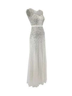 Maxi abito bianco con perline e paillettes da donna Adrianna Papell