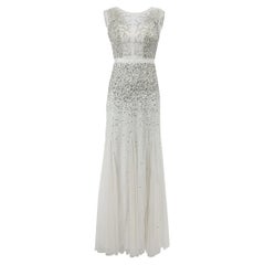 Adrianna Papell Women's White Beaded & Sequinned Maxi Gown