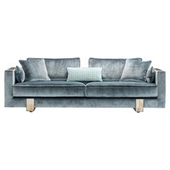 Adriano 3-Seater Blue Velvet Sofa with Horn Inlays