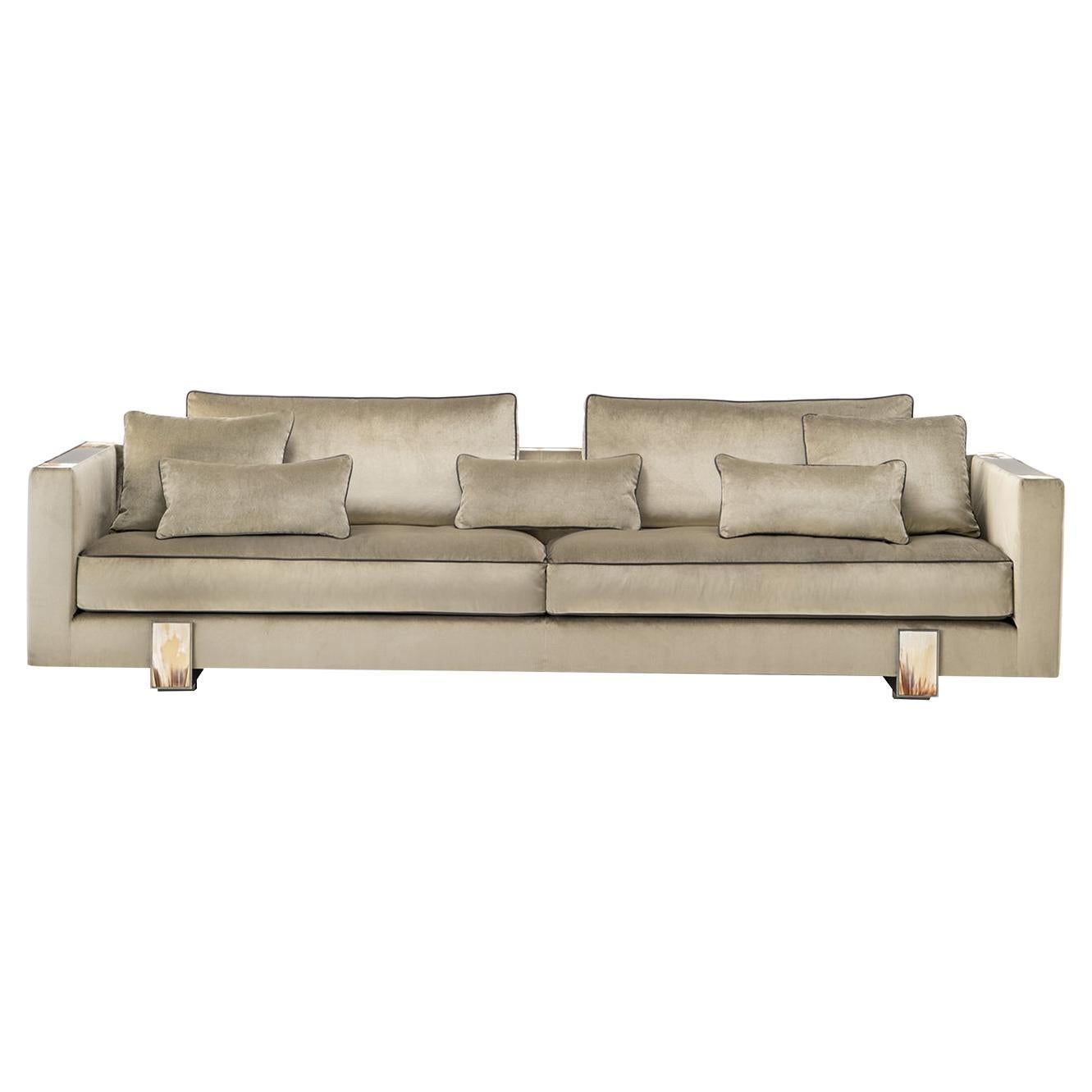 Adriano 4-Seater Beige Sofa with Horn Inlays