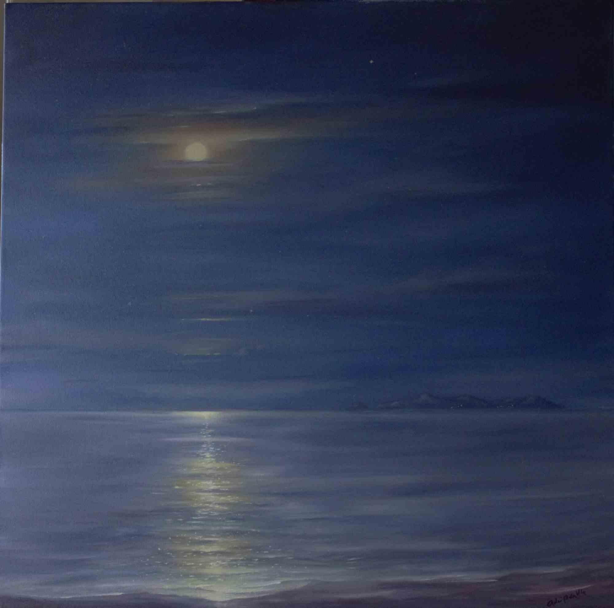 Full Moon Over the Island of Ponza is an original artwork realized by the Italian artist Adriano Bernetti da Vila in 2018.

Hand-signed oil on canvas 80 x 80 cm. The artwork aportrays the magic atmosphere created by the full moon and its reflections