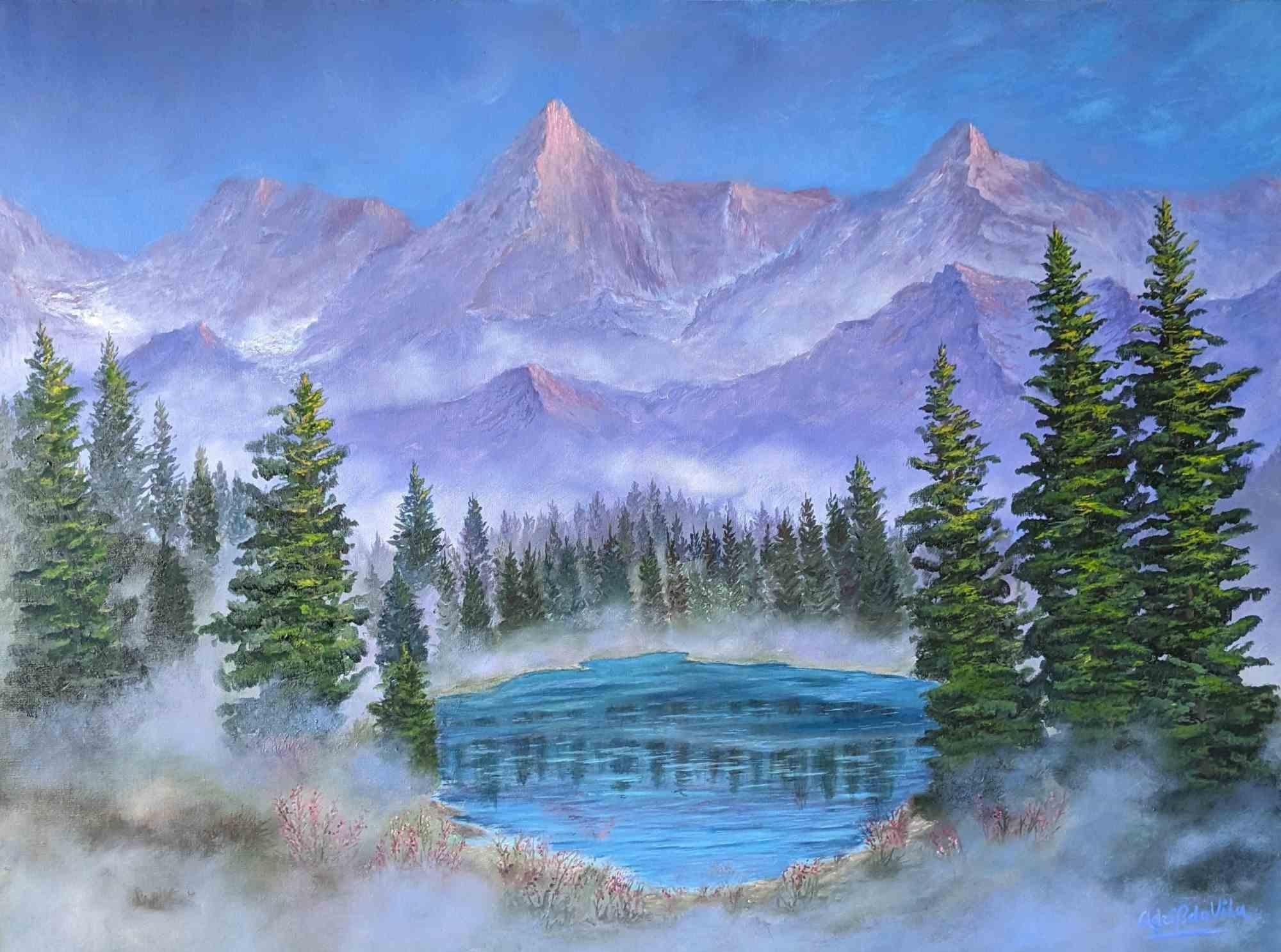 Figurative Painting di Adriano Bernetti da Vila - "La carezza dell'alba"-Dolomiti - Dipinto a olio di Adriano Bernetti Da Vila - 2023