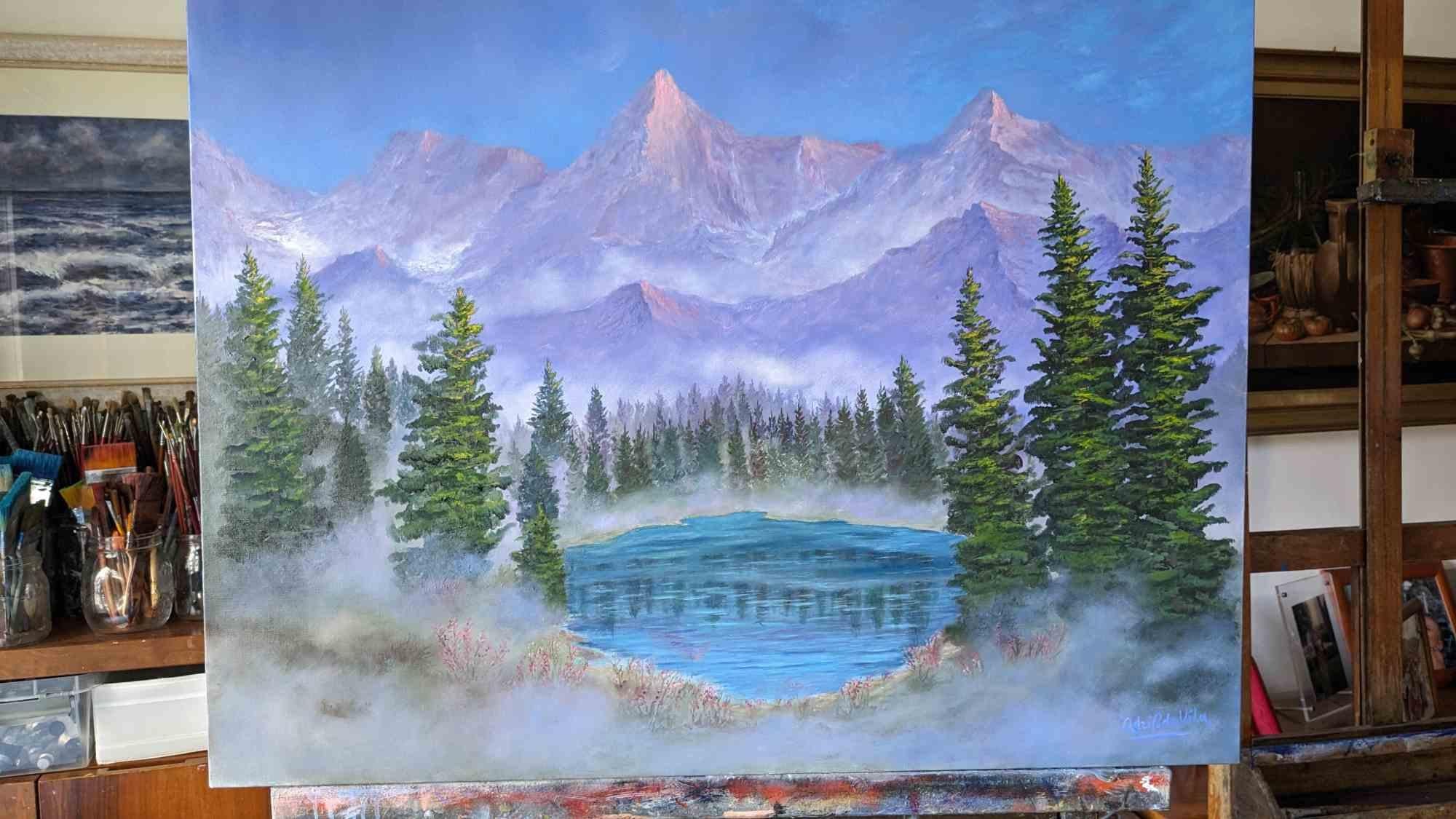 Adriano Bernetti da Vila Landscape Painting – The Caress of Dawn - Ölgemälde von Adriano Bernetti Da Vila - 2023