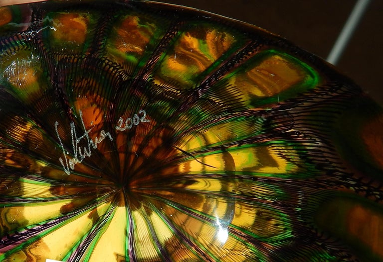 Contemporary Adriano dalla Valentina Murrinni Glass Vase Amber and Green, Mosaica Motif For Sale