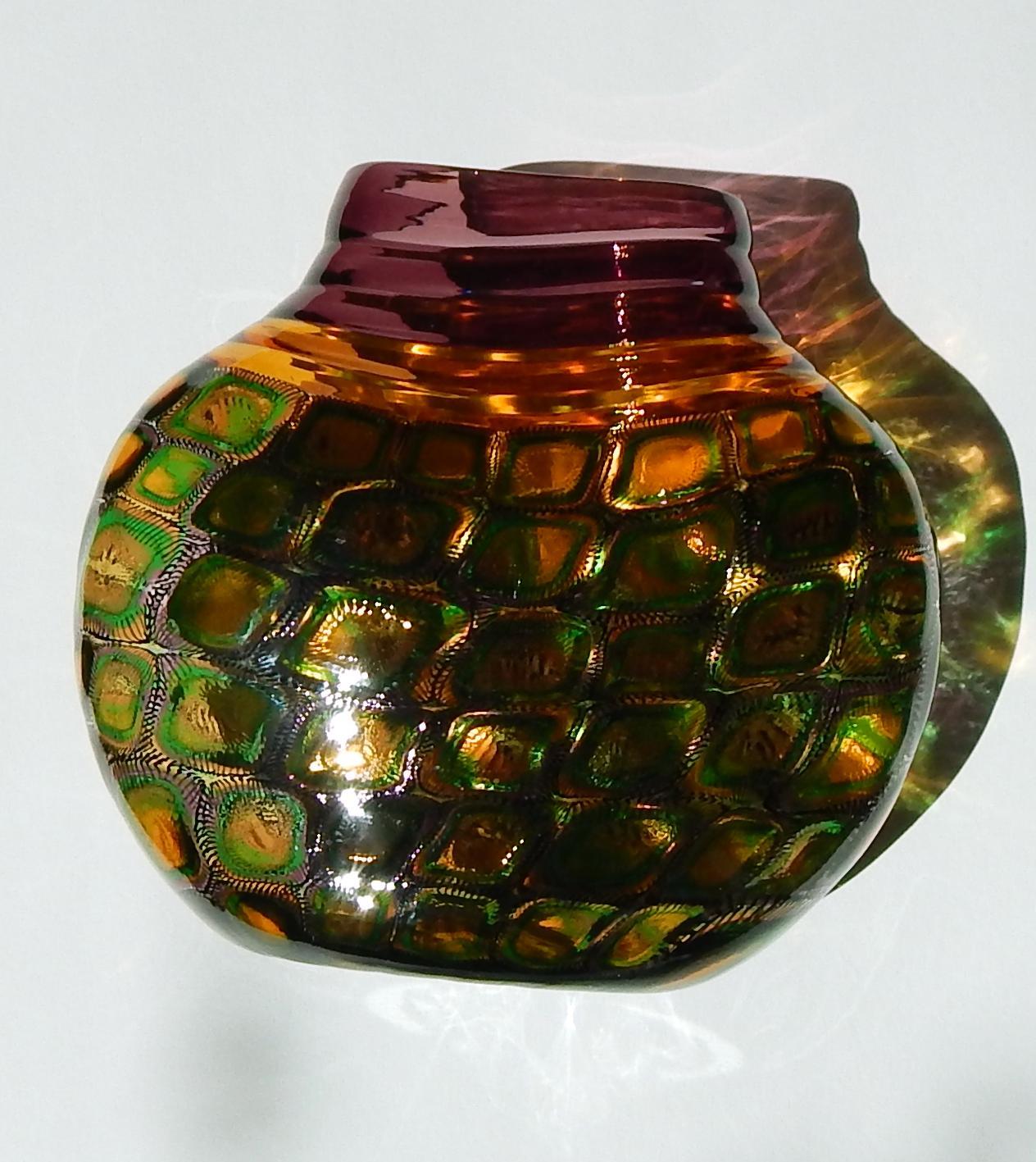 Contemporary Adriano dalla Valentina Murrinni Glass Vase Amber and Green, Mosaica Motif