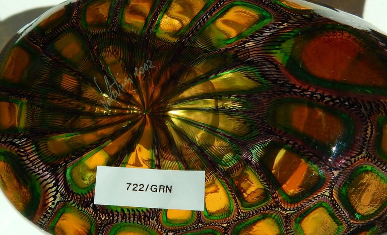 Adriano dalla Valentina Murrinni Glass Vase Amber and Green, Mosaica Motif For Sale 2