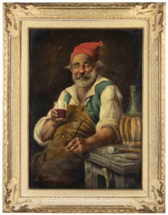 Retro Man with a Glass of Wine - Painting by Adriano De Laurentis - mid-20th Century