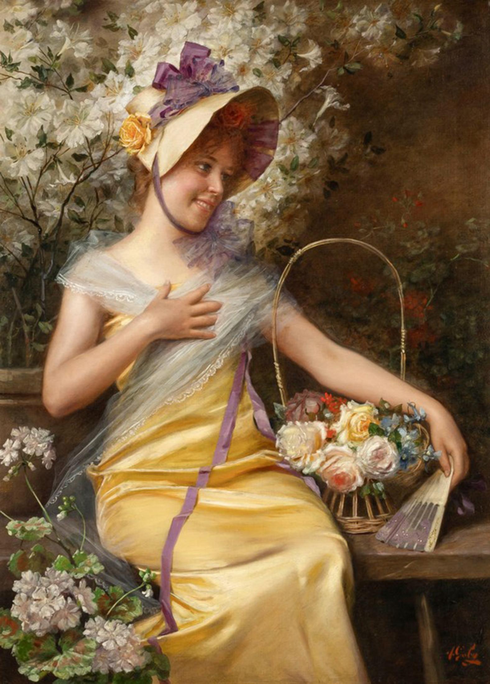 Adriano Goby Oil Portrait of a Romantic Lady in vendita 1
