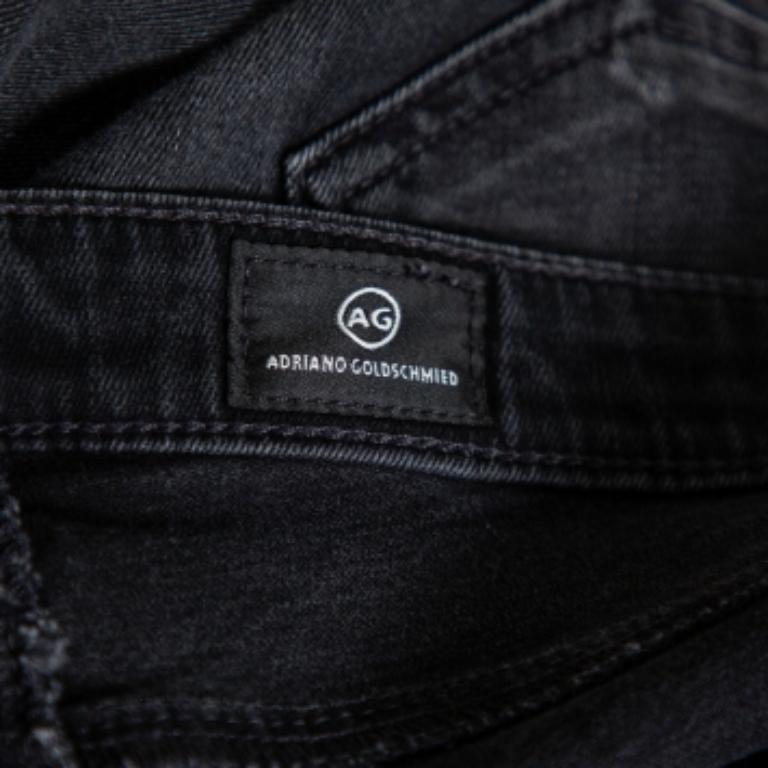 Black Adriano Goldschmied Dark Grey Denim Distressed Skinny Ankle Length Jeans M For Sale