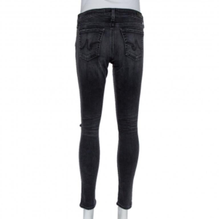 Adriano Goldschmied Dark Grey Denim Distressed Skinny Ankle Length Jeans M For Sale 2