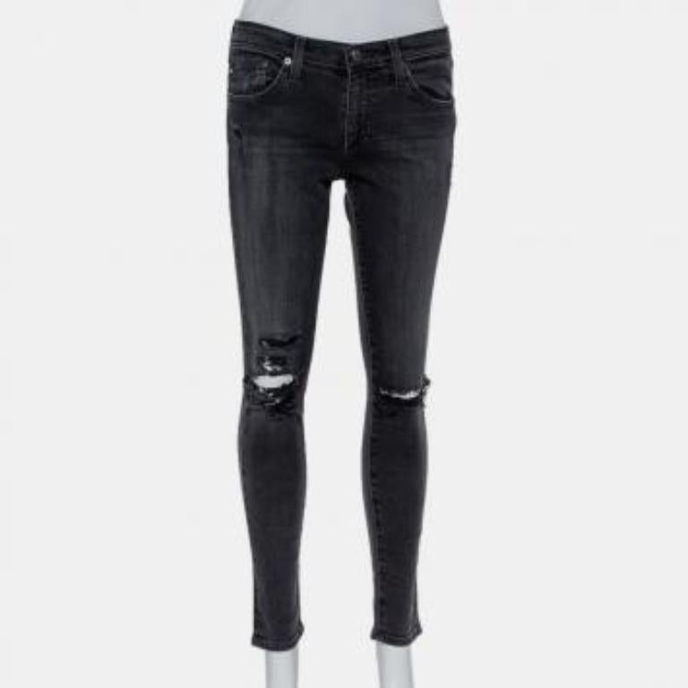 Adriano Goldschmied Dark Grey Denim Distressed Skinny Ankle Length Jeans M For Sale 3