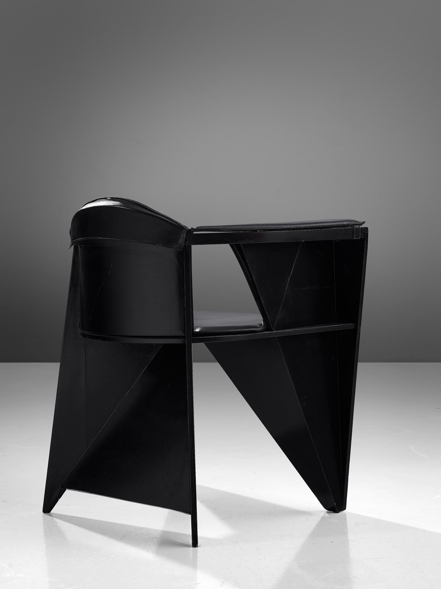 Adriano & Paolo Suman Black Armchair, 1984 In Good Condition In Waalwijk, NL