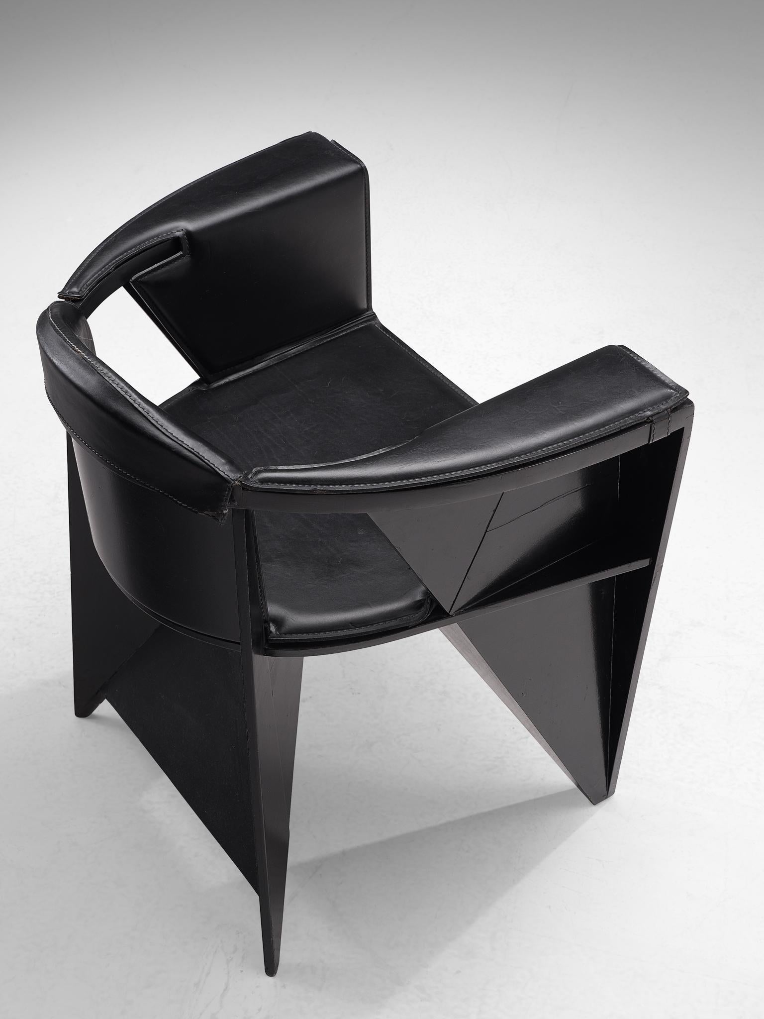 Leather Adriano & Paolo Suman Black Armchair, 1984
